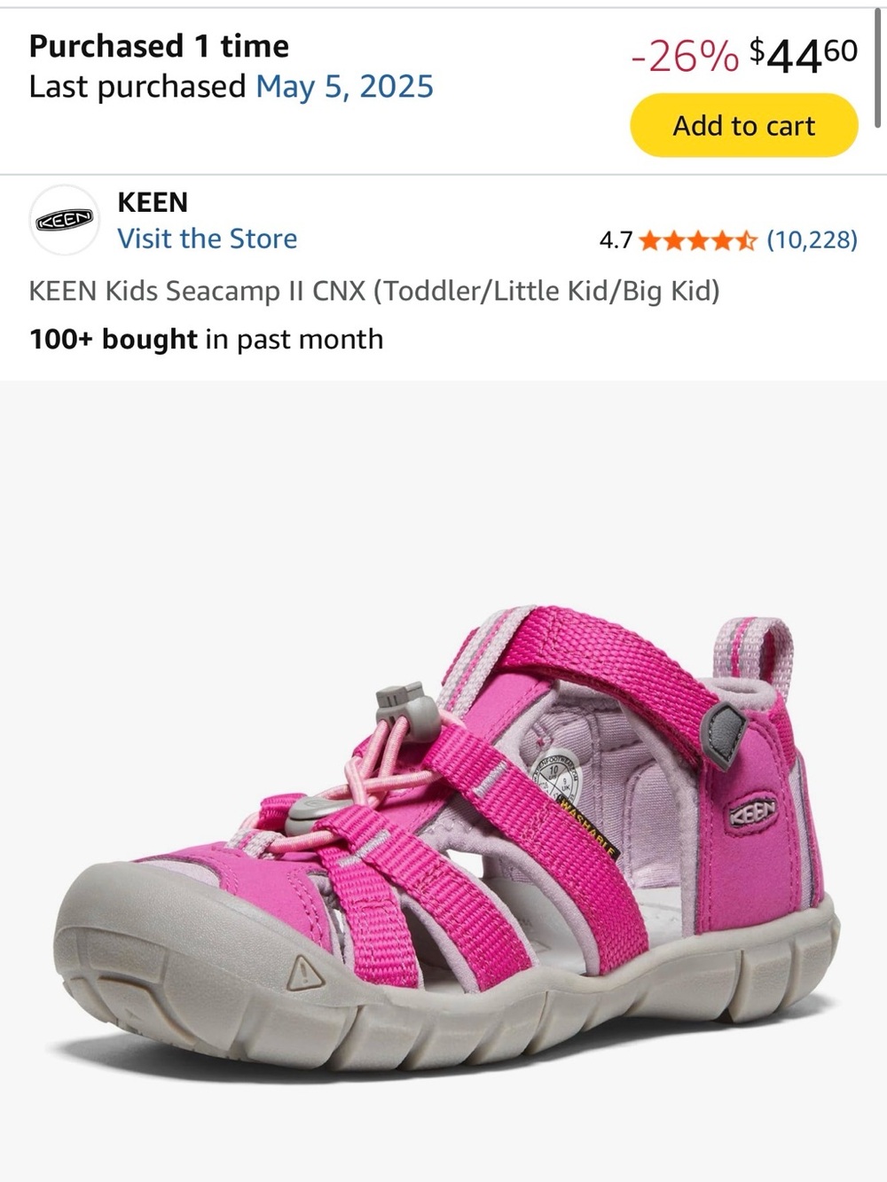 Keen Kids Pink Closed-Toe Waterproof Outdoor Water Shoes/sandals - Picture 9 of 9